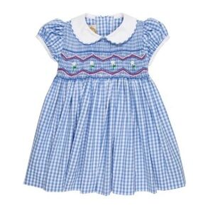The Beaufort Bonnet Company Blue Gingham Dress with Embroidery